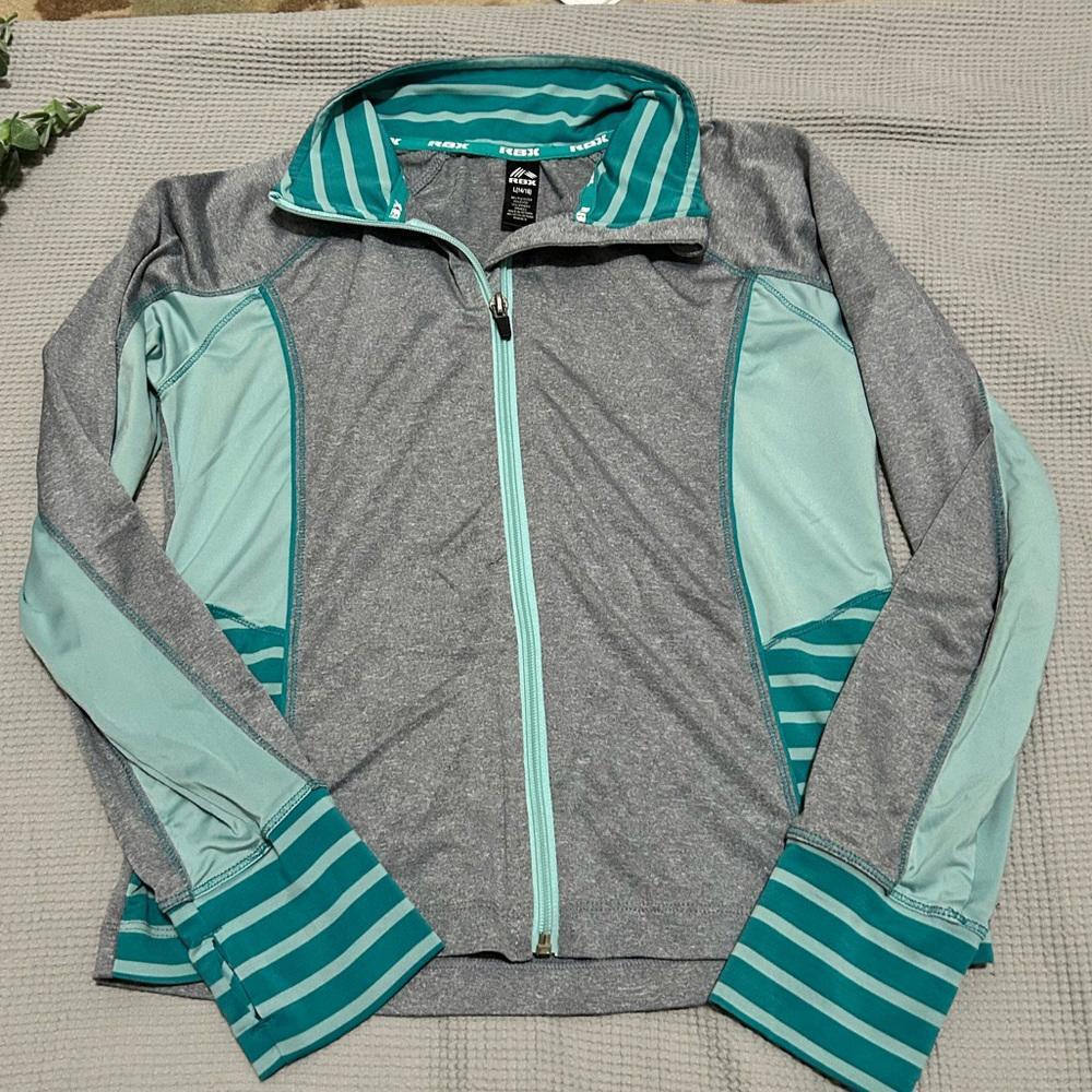 Reebok full zip‎ sports jacket in teal and gray, Kids size L